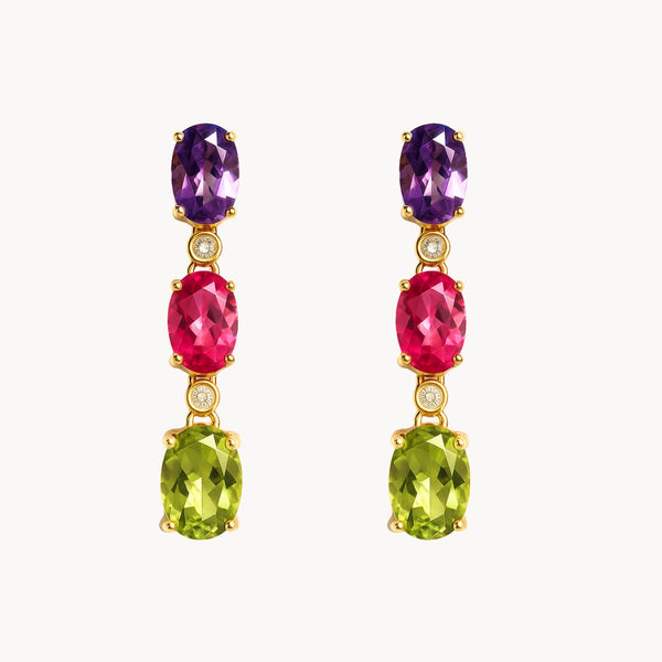 PENDIENTES CON TOPACIO ROSA, OLIVINO, AMATISTA Y DIAMANTES SHIRA