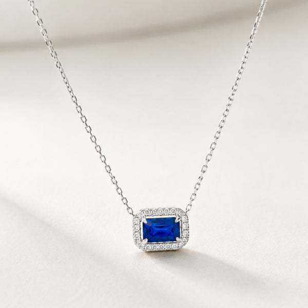 RECTANGULAR SAPPHIRE BAGUETTE AND DIAMOND PENDANT