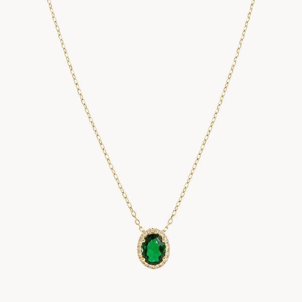 OVAL PENDANT WITH EMERALD AND DIAMOND HALO