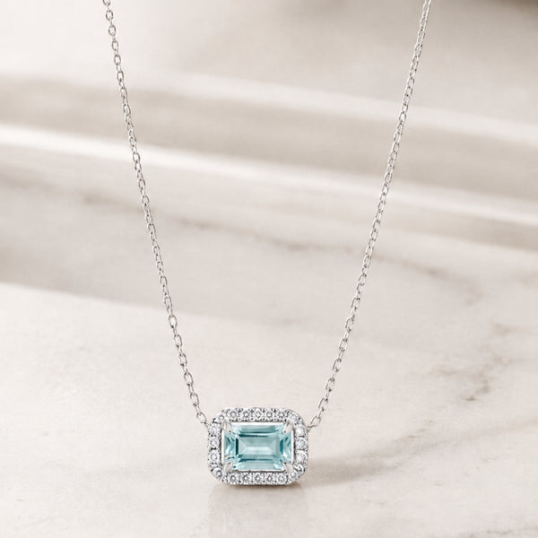 RECTANGULAR AQUAMARINE BAGUETTE AND DIAMOND PENDANT