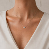 COLGANTE RECTANGULAR AGUAMARINA BAGUETTE Y DIAMANTES