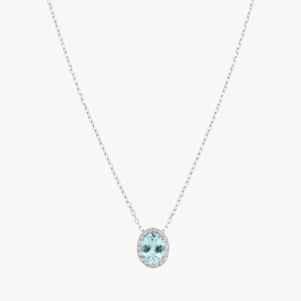 PENDENTE OVAL COM ÁGUA-MARINHA E ORLA DE DIAMANTES