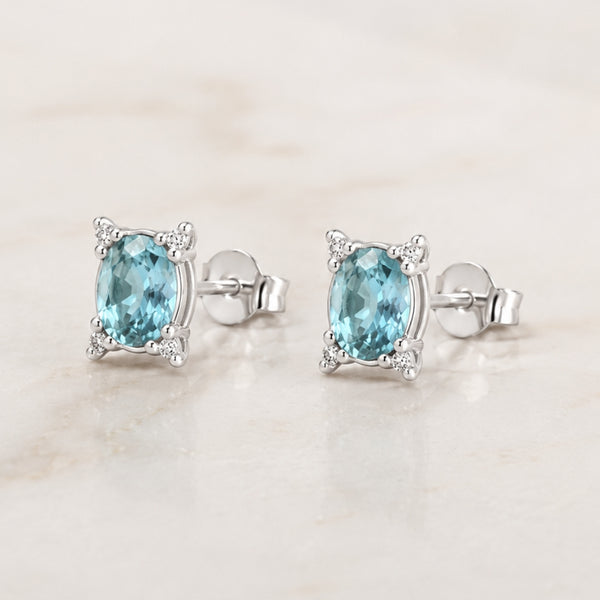 PENDIENTES TOPACIO AZUL Y DIAMANTES