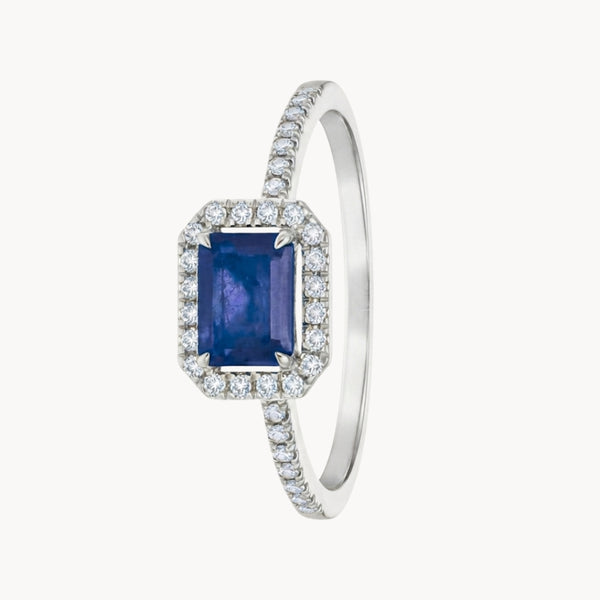 ANILLO ZAFIRO BAGUETTE Y DIAMANTES