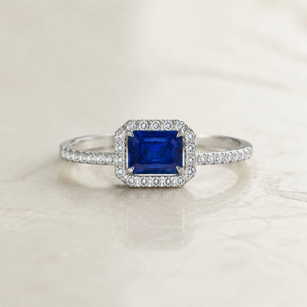 ANILLO ZAFIRO BAGUETTE Y DIAMANTES
