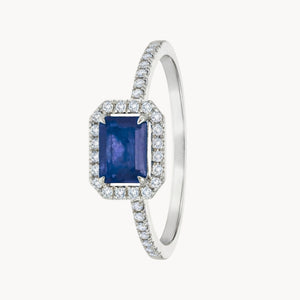 ANILLO ZAFIRO BAGUETTE Y DIAMANTES