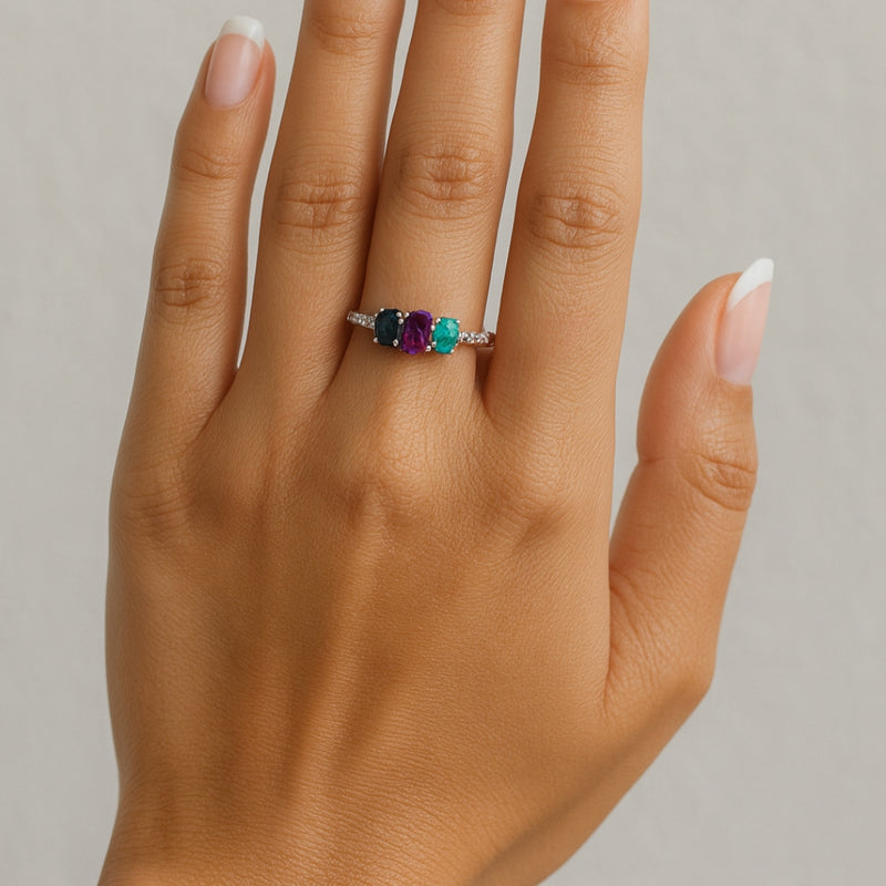 ANILLO ESMERALDA, RUBI, ZAFIRO Y CIRCONITAS OLIVIE