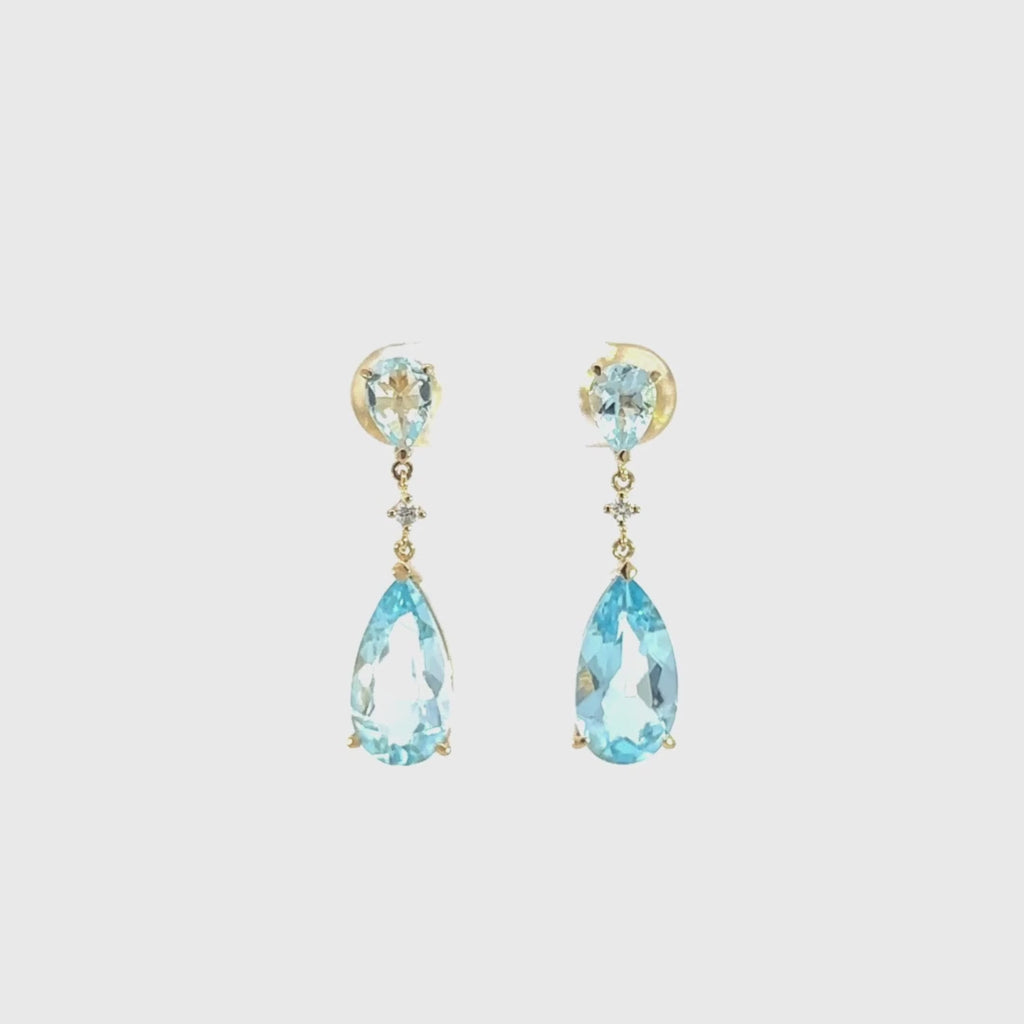 Pendientes Oro 18 kilates topacios azules y diamantes Iliana