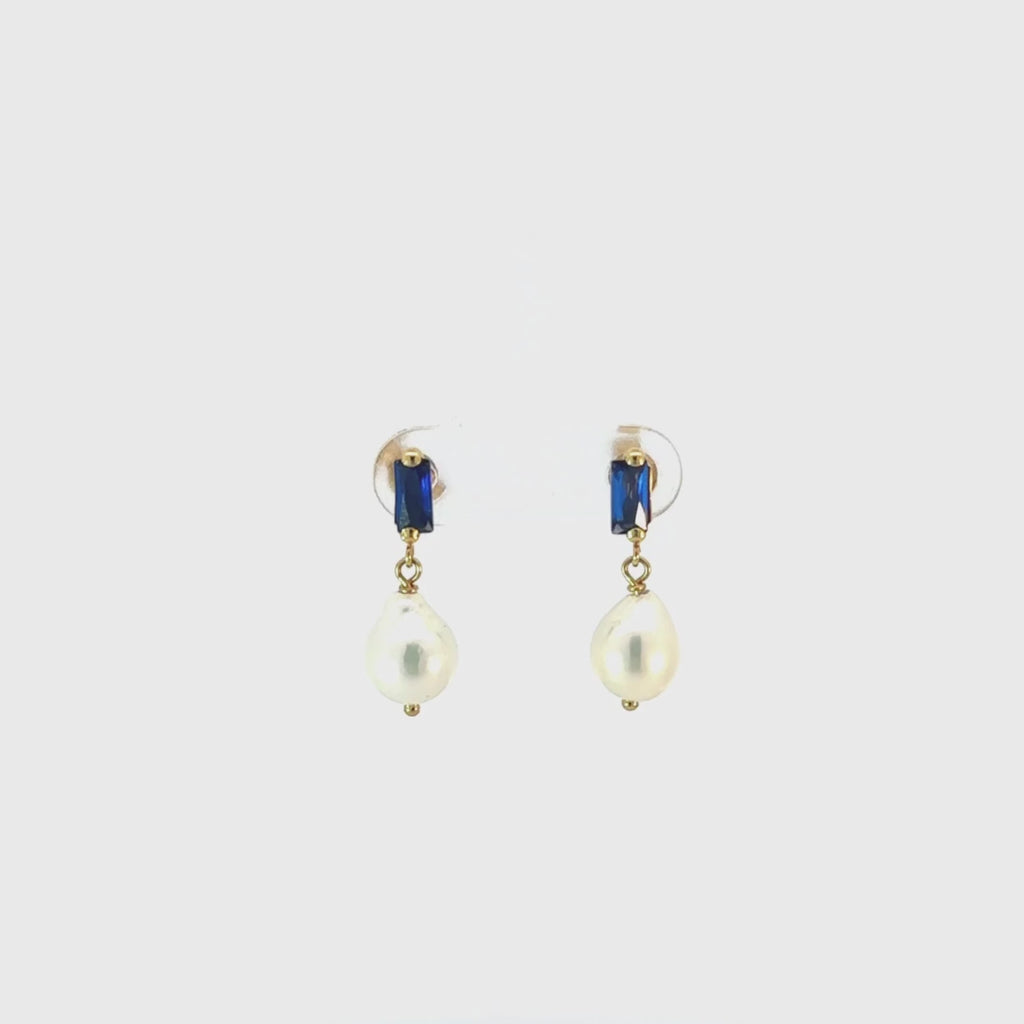 Pendientes Oro 18 kilates perla y circonita azul Marit