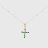 Colgante Oro 18kt cruz con zafiros y esmeraldas Malory