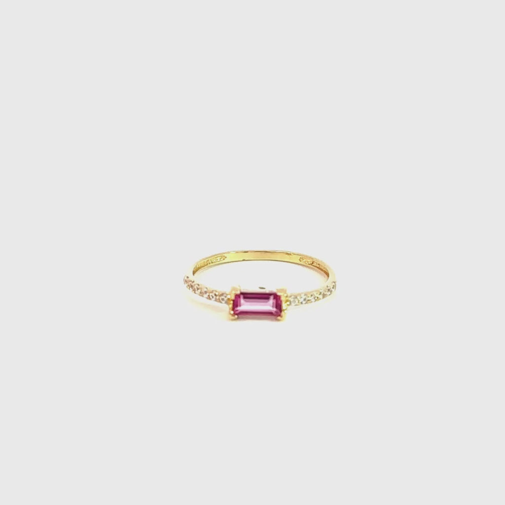 Anillo Oro 18kt con amatista rosa y circonitas blancas Olivette