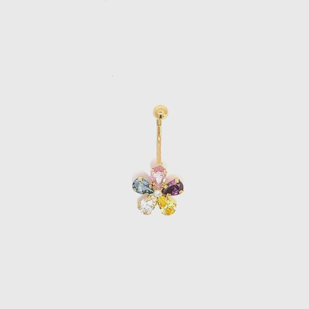 Piercing ombligo Oro 18 kilates flor con circonitas de color Fiona
