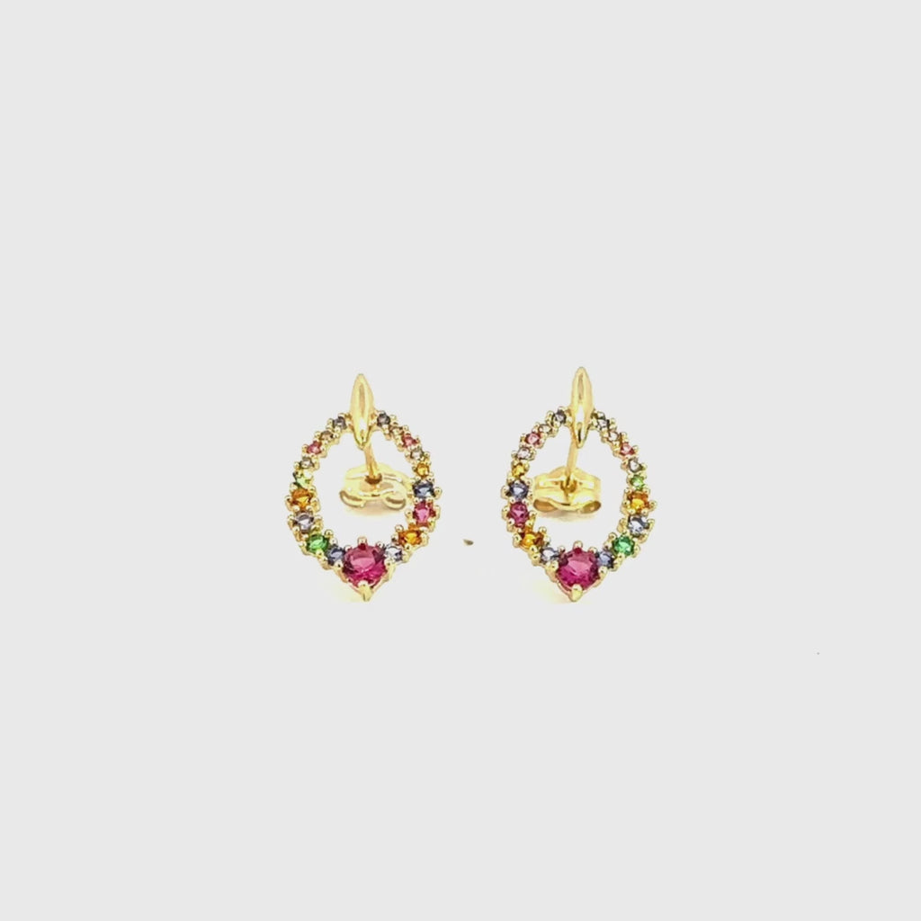 Pendientes Oro 18 kilates ovales circonitas de color Thalia