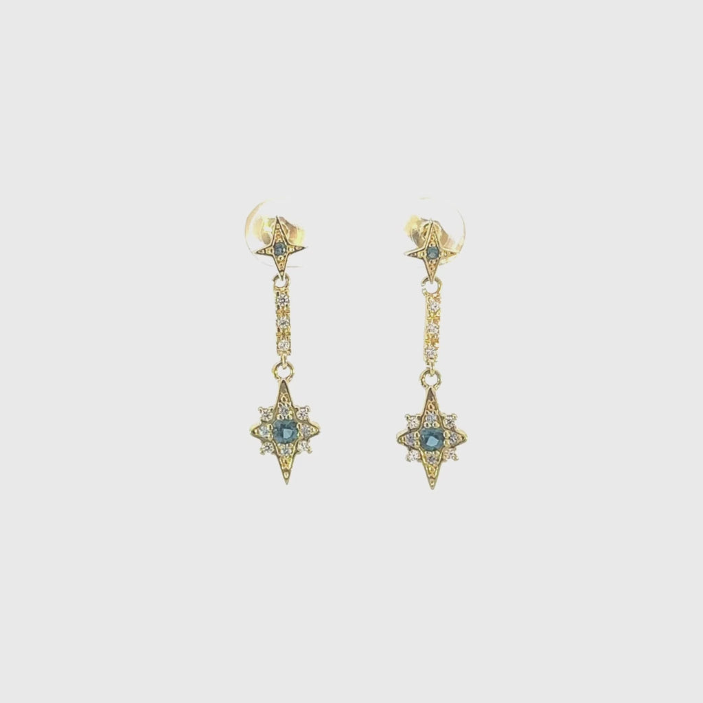 Pendientes largos Oro 18kt con estrella de Orion Brisa