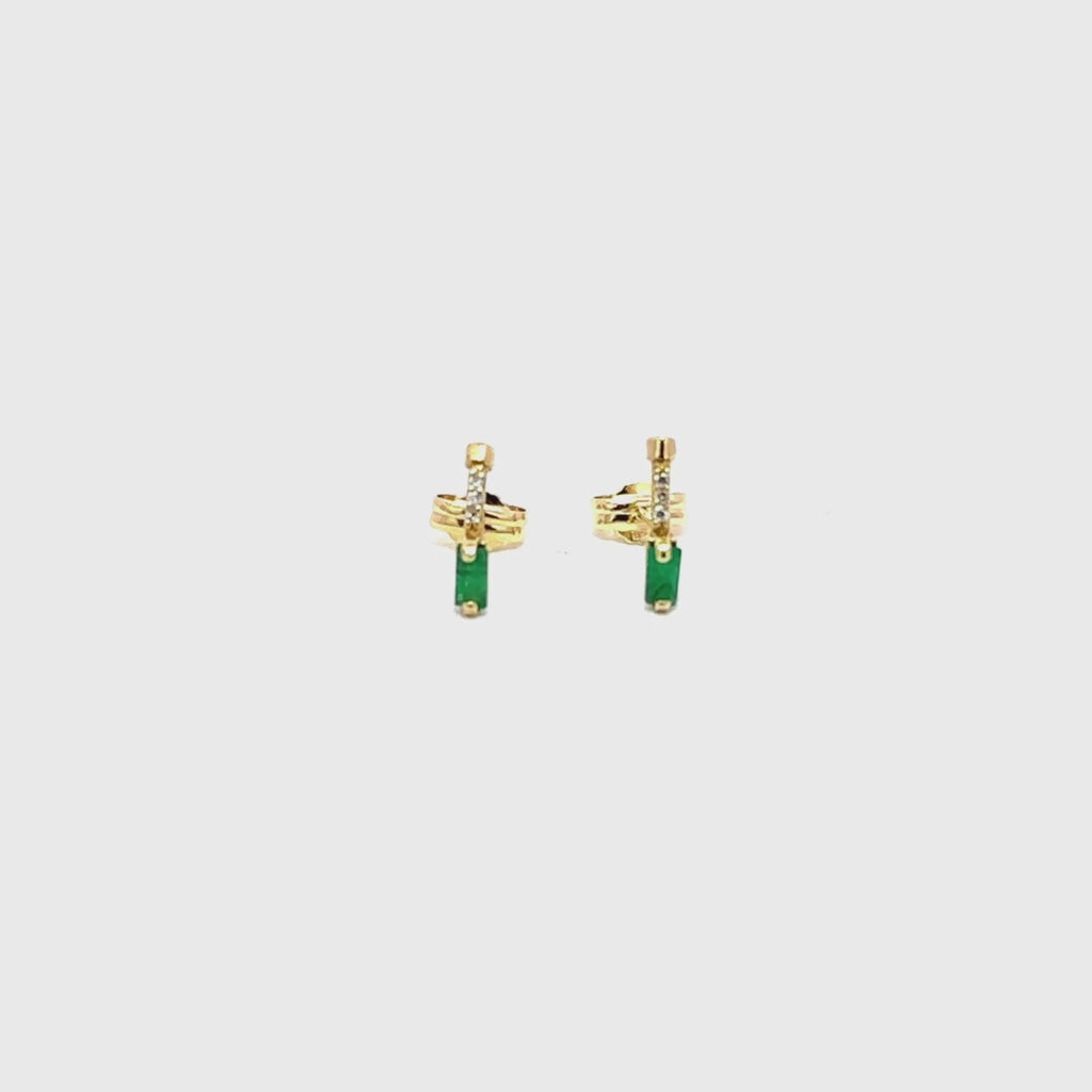 Pendientes Oro 18 kilates con circonitas y esmeralda baguette Elaia