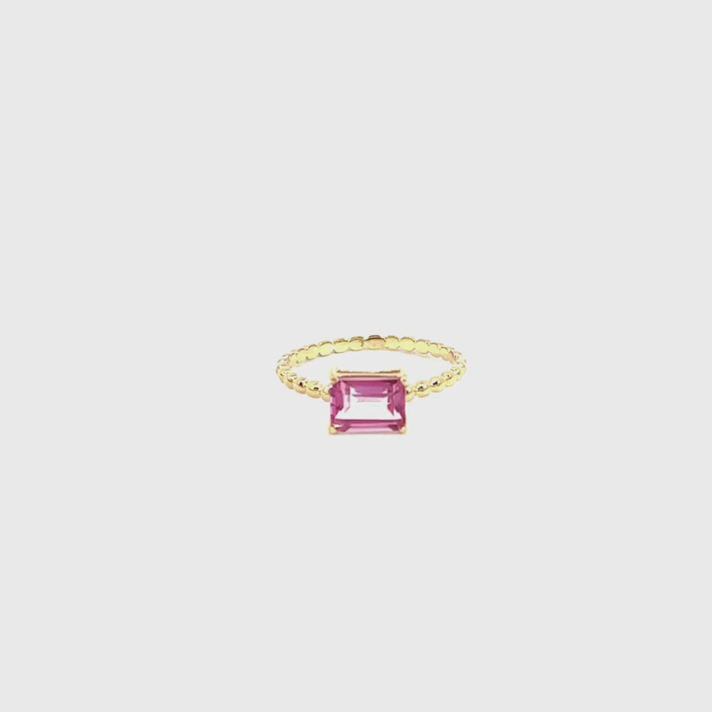 Anillo Oro 18 kilates bolas con amatista rosa Laila