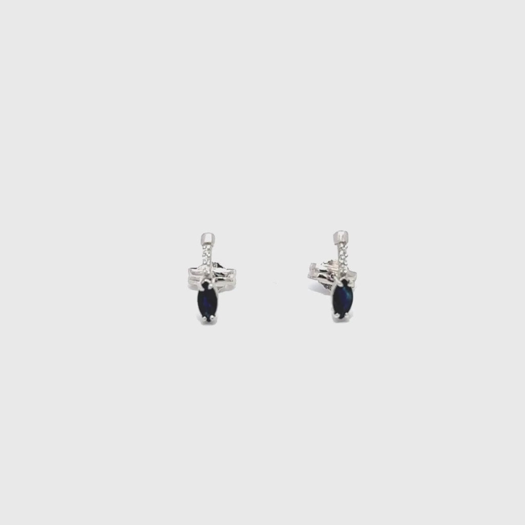 Pendientes Oro blanco 18 kilates circonitas y zafiro marquise Anais