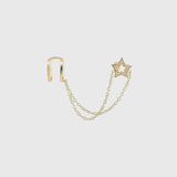 Piercing/pendiente oreja Oro 18kt estrella con circonitas y doble cadena earcuff para el helix Malena