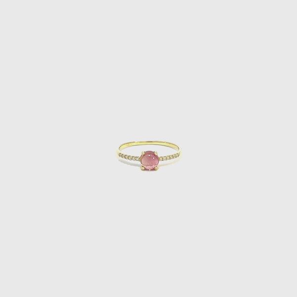 Anillo Oro 18 kilates con turmalina rosa diamantes Amaranta
