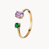 ANILLO ORO 18 KILATES ABIERTO AMATISTA  ESMERALDA