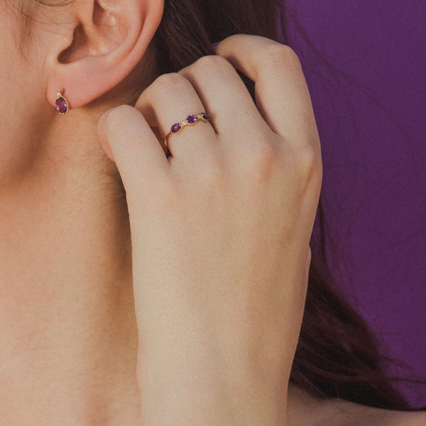 Anillo Oro 18kt amatistas diamantes