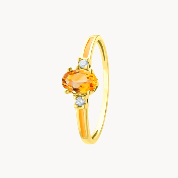 ANILLO ORO 18 KILATES CON CITRINO DIAMANTES Y ESMALTE AMARILLO COLECCION LIENZO