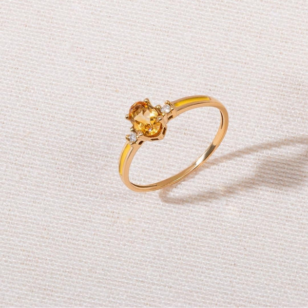 Anillo Oro 18kt esmalte amarillo citrino y diamantes