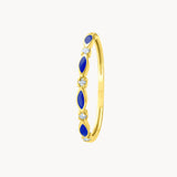 ANILLO ORO 18 KILATES CUATRO DIAMANTES ESMALTE AZUL OVAL COLECCION LIENZO