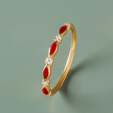 Anillo Oro 18 kilates esmalte rojo diamantes Colección Lienzo