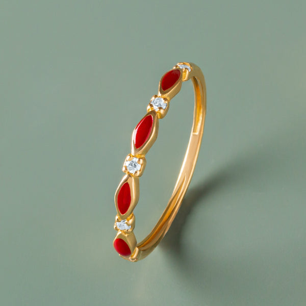 Anillo Oro 18 kilates esmalte rojo diamantes Colección Lienzo