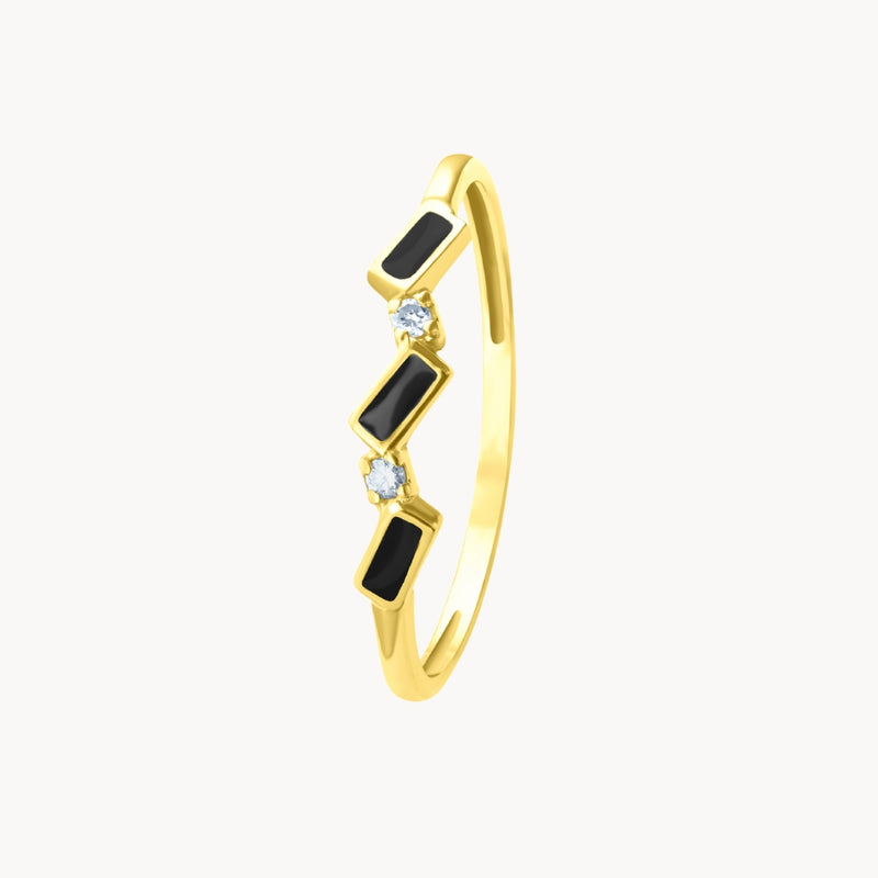 ANILLO ORO 18 KILATES DOS DIAMANTES Y ESMALTE NEGRO COLECCION LIENZO