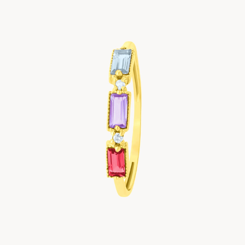 Anillo Oro 18kt topacio azul, amatista, topacio rosa y diamantes