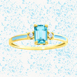 Anillo Oro 18kt esmalte azul topacio azul y diamantes