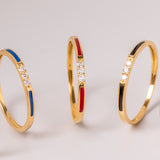 ANILLOS ORO 18 KILATES TRES DIAMANTES  ESMALTE COLECCION LIENZO