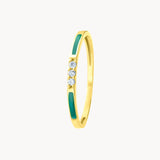 ANILLO ORO 18 KILATES TRES DIAMANTES ESMALTE VERDE COLECCION LIENZO