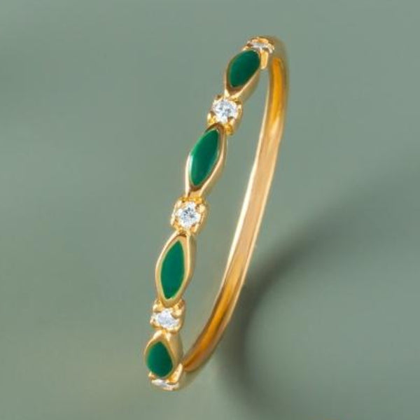 Anillo Oro 18kt con esmalte verde diamantes