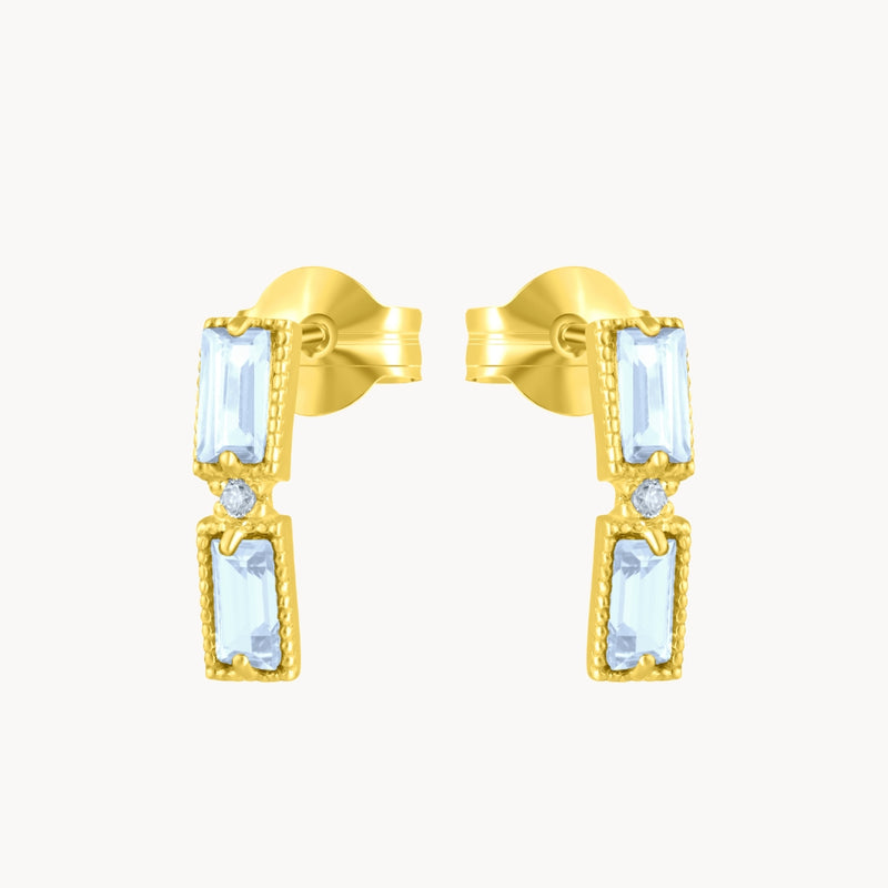 Pendientes Oro 18kt dobles topacios azules y diamantes