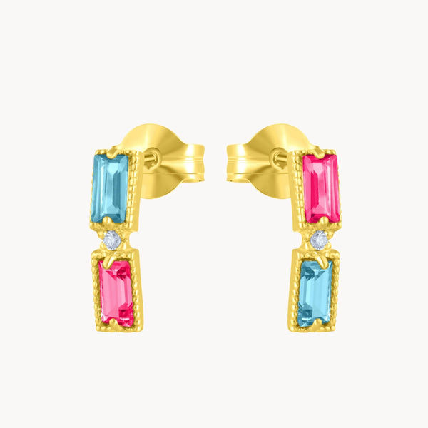 Pendientes Oro 18kt dobles con topacio rosa, topacio London Blue y diamantes coleccion gama