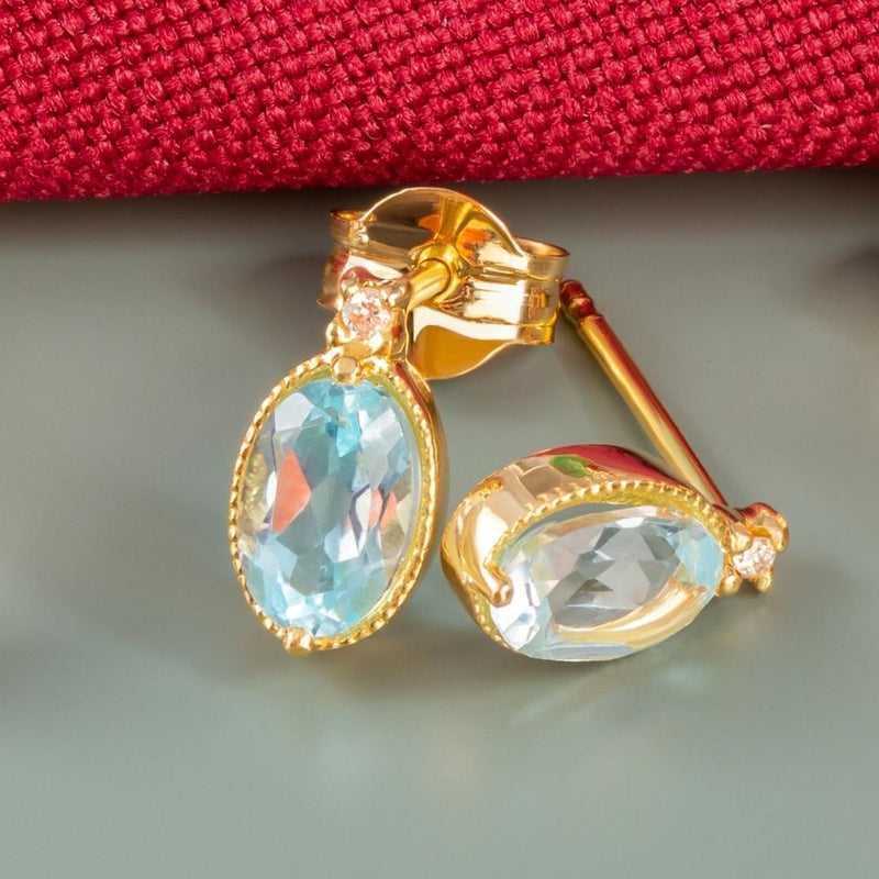 Pendientes Oro 18kt topacio azul diamantes