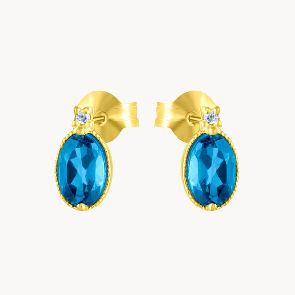 PENDIENTES ORO 18 KILATES TOPACIO LONDON BLUE OVAL  DIAMANTES COLECCION GAMA