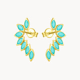 PENDIENTES ORO 18 KILATES TREPADOR ESMALTE CELESTE.