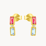 Pendientes Oro 18kt dobles topacio rosa, topacio azul y diamantes