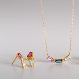 collar y Pendientes Oro 18kt dobles topacio rosa, topacio azul y diamantes coleccion gama